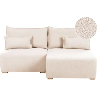 BELIANI 3-Sitzer Ecksofa Links Beige Bouclé mit Kissen Klappfunktion Stauraum Dicke Nähte Wohnzimmer Teddy Modulsofa Polstersofa ohne Armlehnen - Beige, Braun