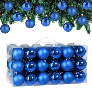 Deuba® Weihnachtskugeln 54tlg Ø 6cm Kunststoff matt glänzend Christbaumkugeln Christbaumschmuck Anhänger Weihnachtsbaumkugeln Weihnachtsdeko Blau