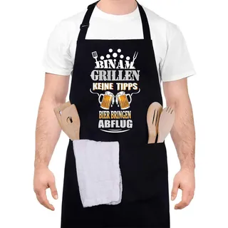upain Grillschürze für Männer Lustig -Bin am Grillen! Keine Tipps! Bier bringen! ABFLUG-Schürze Kochschürze Verstellbarem Baumwoll Küchenschürze Zwei Fronttaschen als Geschenkidee für Herren Papa Opa