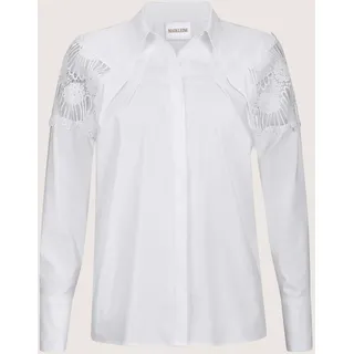 Hemdbluse MADELEINE "Bluse Hemdbluse mit Spitze", Damen, Gr. 44, weiß, Obermaterial: 69% Baumwolle CO. 27% Polyamid PA. 4% Elasthan EL., Modern, normal, Blusen Hemdbluse
