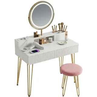 Relaxdays Schminktisch , Multicolor , Holzwerkstoff, Metall, Glas , 80x135x40 cm , Schlafzimmer, Schminktische