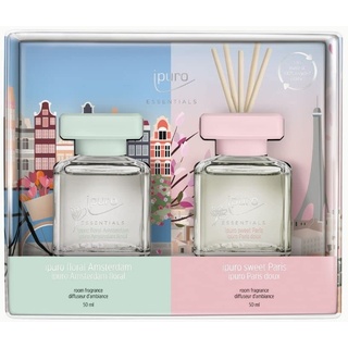 ipuro sweet Paris & floral Amsterdam Raumduft Set mit floralen Noten - Raumerfrischer Set der Europakollektion für ein einzigartiges Duft-Erlebnis - Lufterfrischer Wohnung mit Duftstäbchen 2x50ml