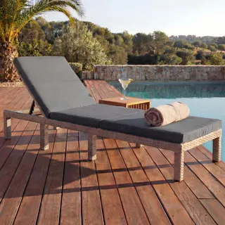 Mendler Poly-Rattan Sonnenliege 198 x 60 x 71 cm Grau