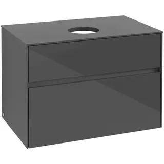 Villeroy & Boch Collaro Waschbeckenunterschrank, wandhängend, 2 Auszüge, Waschbecken mittig, 800x548x500mm, C03700FP, Farbe: Front/Korpus: Glossy Grey, Griff: Graphite