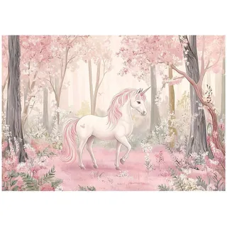 WallArena Fototapete, Kinderzimmer Mädchen Einhorn Wald 300x210