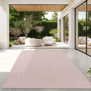 TT Home Teppich Für Outdoor Wetterfest Küchenteppich Balkon Terrasse Unifarbenes Design Modern Größe 120x160 cm - Rosa