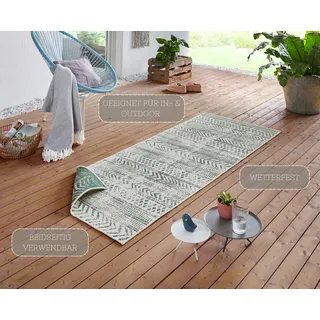 HANSE HOME NORTHRUGS In- Outdoor Teppich Biri Wendeteppich Wetterfest Boho Style Vintage Design Läufer für Balkon Terrasse Garten Wintergarten Wohnzimmerteppich Wasserfest in Grün Creme