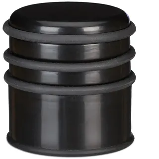 Relaxdays Türstopper für den Boden, schwerer Türpuffer, für Türen & Fenster bei Luftzug, 3 Gummiringe, ∅ 7 cm, schwarz