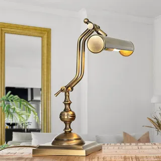 Licht-Erlebnisse Tischleuchte Messing Bronze Antik E14 Bankerlampe Handarbeit