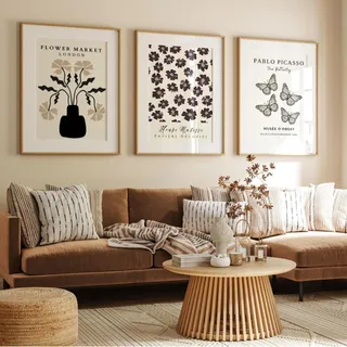 AQCQDQ 3er Premium Poster Set, Moderne Abstrakte Blumenbild Pflanze Kunstposter, Wandbilder Deko für Wohnzimmer Schlafzimmer, Ohne Rahmen (50x70 cm)