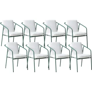 BELIANI Gartenstühle 8er Set Weiß / Grün Aluminium Stoff Pulverbeschichtet Sitzkissen Rückenkissen Stapelbar Wetterfest Modern Outdoor Gartenmöbel - Grün, Weiß