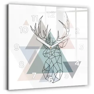 Wallfluent Wanduhr – Stilles Quarzuhrwerk - Uhr Dekoration Wohnzimmer Schlafzimmer Küche - Zifferblatt - weiße Zeiger - 30x30 cm - Rentier skandinavischer Stil - Schwarz