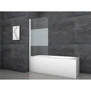 Marwell Badewannenfaltwand White Glow Einflügelig aus 6mm Sicherheitsglas mit Aluminiumprofil Aufsatz für Badewanne