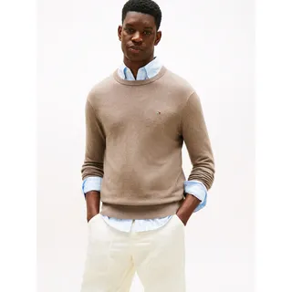 Rundhalspullover TOMMY HILFIGER "PIMA ORG CTN CASHMERE CREW NECK", Herren, Gr. XXL, beige (coastal taupe heather), Obermaterial: 92% Baumwolle, 8% Kaschmir, Rundhals, Pullover Rundhalspullover