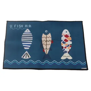 Bodenmatte verhindert Verrutschen, tragbar, bequem, niedliches Muster, Küchenunterlage für Wohnzimmer, Badezimmer, Tür, Fisch, 40 x 60 cm