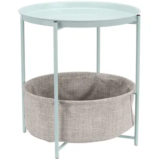 Amazon Basics Beistelltisch, rund, mit Aufbewahrungslösung, Mintgrün mit graumeliertem Stoff, 44.96 x 48.0 cm