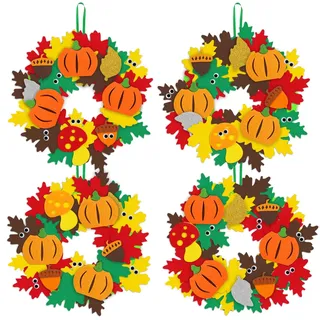 Benjia Herbst Bastelset für Kinder, 4 Stück Herbst Kranz Bastelset enthält Kürbisse Tannenzapfen Ahornblätter, DIY Filz Herbst Basteln Herbstkranz Ornamente für Halloween Weihnachten