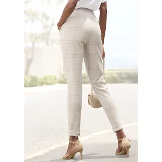 Jogger Pants VIVANCE "aus bequemen Stretchstoff", Damen, Gr. 34, N-Gr, beige (beige, rosa kariert), Stoff, Obermaterial: 79% Polyester, 19% Viskose, 2% Elasthan, kariert, figurumspielend knöchelfrei, Hosen Jogger Pants, mit Karomuster, Schlupfhose, enge Passform, casual-chic, Sommerhose, Topseller
