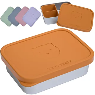 BEARFOOT Edelstahl Kinder Brotdose mit Silikondeckel | BPA-freie Lunchbox | Auslaufsichere Bento Box Kinder | Brotzeitbox für Kindergarten, Schule & Kita | Spülmaschinenfest & robust (Braun, 700ml)
