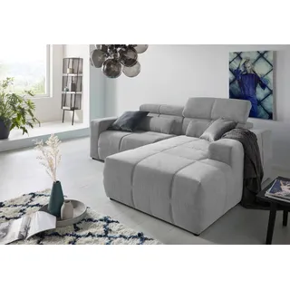 DOMO collection Ecksofa »Brandon kleine Ausführung B/T/H: 214/100/80 cm«, Mit Kopfteilverstellung, auch in Leder und Cord, L-Form, grau