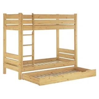 Etagenbett für Erwachsene Kiefer massiv 100x200 Nische 100 Stockbett Zubehör wählbar V-60.16-10Rollrost und Gästebettkasten inkl. - Naturbelassen