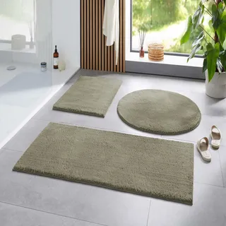 Taracarpet Badematte Fiona rutschfest waschbar Badezimmerteppich sehr weich und als Set kombinierbar Uni New Grün 120 cm rund