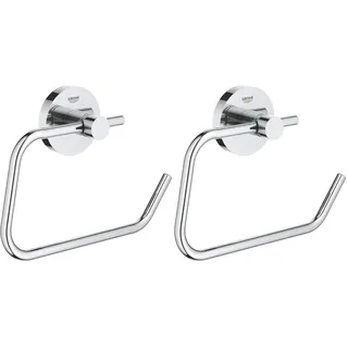 GROHE Essentials, WC Toilettenpapierhalter (einfache Montage ohne Bohren, klebbar, ohne Abdeckung, pflegeleicht), Chrom, 40689001 (Packung mit 2)