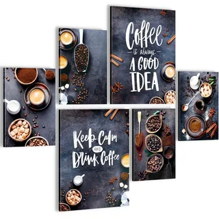 Novart Wandbilder Set Kaffee Küche Coffee Blau Braun - KEIN EXTRA RAHMEN BENÖTIGT - Modern Deko - Esszimmer Küchenbilder N007263a
