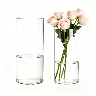Koelaa 2 Teiliges Set Transparente Acryl-Blumenvasen, Kunststoff-Zylindervasen, Modernes Vasen-Set für Blumenarrangements, Tischdeko, Einweihungsparty & Hochzeitscenterpieces(10x30 & 12x40cm)