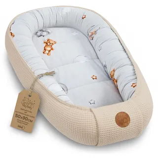Totsy Baby Babynest Neugeborene Nestchen Baby 50x90cm - Kokon Handmade zweiseitig aus Baumwolle Waffel mit Babynestchen Teddybären B