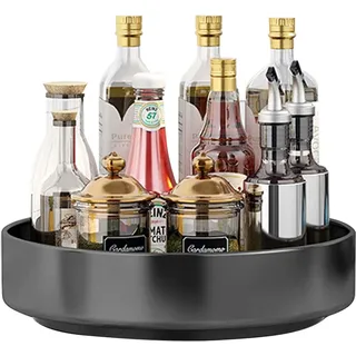 Küche Organizer Drehteller aus Kohlenstoffstahl, 26cm Schwarz Küchenschrank Drehteller Organizer, Grosse Kapazität Gewürzregal Drehbar Anti Rutsch Küchenlagerungs Zubehör für Küchenregal Arbeitsplatte