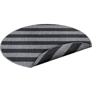 my home Teppich »Alan Wendeteppich« rund 5 mm Höhe Beidseitig nutzbar, Streifen, Scandi, wetterfest, für In- und Outdoor, schwarz