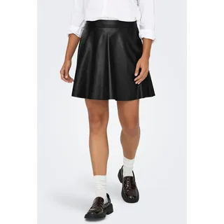 Lederimitatrock ONLY "ONLUNA FAUX LEATHER FLARED SKIRT OTW", Damen, Gr. S (36), schwarz, Web, Obermaterial: 100% Polyester, unifarben, regular fit kniefrei, Röcke Lederimitatrock