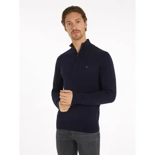 Troyer TOMMY HILFIGER "PIMA ORG CTN CASHMERE ZIP MOCK", Herren, Gr. XL (54), blau (desert sky), Obermaterial: 95% Baumwolle, 5% Kaschmir, Rippstrickbündchen, Pullover Troyer