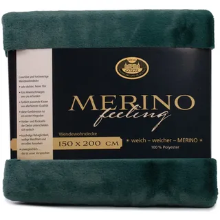 Gözze Merino Wendewohndecke Kuscheldecke 150 x 200 cm Dunkelgrün
