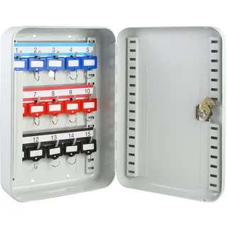 HMF 12515-07 Schlüsselkasten abschließbar, Schlüsselschrank klein | 15 Haken | 25 x 17 x 7,5 cm | Lichtgrau