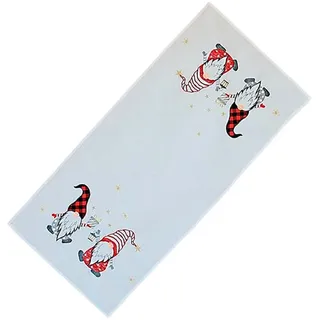 Tischwäsche mit Stickerei Zwei Wichtelmännchen Winter Weihnachten Dekoration 40 x 85 cm - wollweiß - Weiß