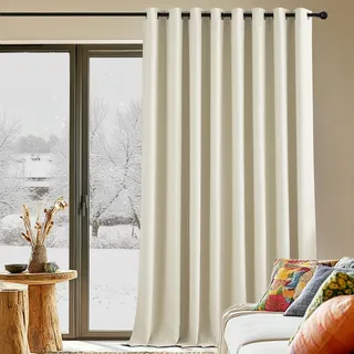 PONY DANCE Extra Breite Vorhänge für Wohnzimmer Ösenvorhang 1er Set H 240 x B 300 cm Thermovorhang Kälteschutz Beige Gardinen Blickdicht Verdunkelungsvorhang, Hellbeige
