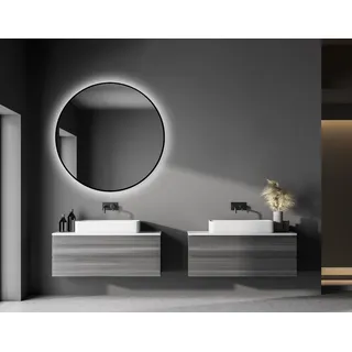 Badspiegel rund TALOS black oros  Ø 100 cm - runder Wandspiegel in matt schwarz - Badspiegel rund mit hochwertigen Aluminiumrahmen - indirektes LED Licht - Schwarz
