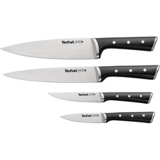 Tefal Ice Force Set mit 4 Messern | Kochmesser 20 cm | Fleischmesser 20 cm | Universalmesser 11 cm | Schälmesser 9 cm | Schneidleistung und Schärfe | Edelstahl/Schwarz