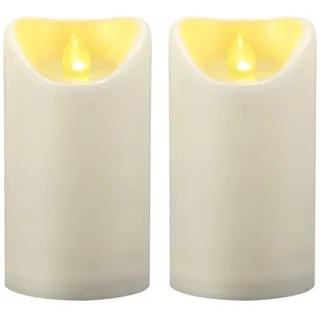 2 Stück 7,5 CM X 13 CM Wasserdichte Flammenlose LED Kerzen Outdoor mit Timerfunktion, Flackerndes Kunststoffharz Elektrisches Timer Stumpenkerzen für Außenbereich Laterne Terrasse Garten Deko
