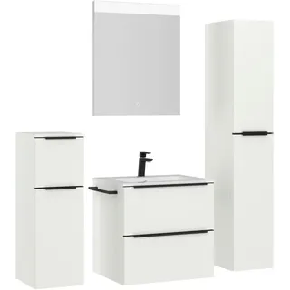 Nobilia Badezimmer , Schwarz, Weiß , Metall , 5-teilig , 5 Fächer , 3,2 Schubladen , F , 121 cm , Goldenes M, Made in Germany , Griffeauswahl, hängend, Zusatzausstattung erhältlich, Typenvielfalt , Badezimmer, Badmöbelsets & Badmöbelserien, Badmöbel-Sets