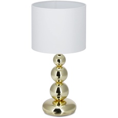 Bild von Relaxdays, weiß, runder Lampenschirm, originelles Design, E27, Nachttischlampe, HxD: 50 x 25 cm, Tischlampe Kugeln Gold