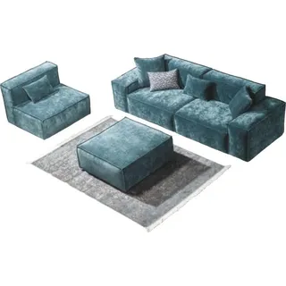 Sofagarnitur Würfel Möbel xxl 3+1 Sitzer Blau Wohnzimmer Sessel Design Hocker - Türkis