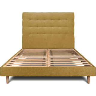 Bett mit Kopfteil – Korbgeflecht-Canvas-Stoff - 140 x 190 cm - Gelb