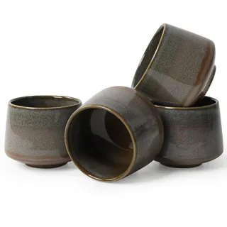 NOVAJOY | Espressotassen Set | 4-teilig | 200 ml | Hochwertige Tassen aus Steingut | Stapelbare Kaffeebecher | Ohne Henkel Espressobecher | Spülmaschinenfest | 100% Handfertigung