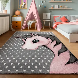 SIMPEX Kinderteppich Einhorn Design Rosa 120x170 cm Rechteckiger Spielteppich für Kinder Hautfreundlich & Zauberhaft