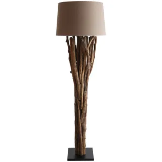 P & B Stehleuchte , Naturfarben, Schwarz , Textil , Treibholz , rund , 30x175x30 cm , Fußschalter , Lampen & Leuchten, Innenbeleuchtung, Stehlampen, Stehlampen