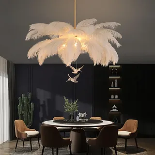 Feder Hängelampe - Moderne Federlampe mit LED |Elegante Hängeleuchte im Nordischen Design für Schlafzimmer, Kinderzimmer & Wohnzimmer | Decken Pendelleuchte als Deko-Leuchte,1 lichtquelle,55cm