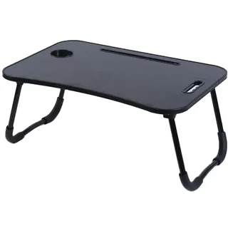 HERZBERG HG04173, Klappbarer Schoßtisch mit Becher- und Tablethalter, - Schwarz